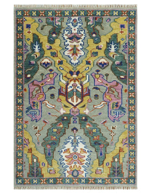 Hand knotted Green And Pink Traditional large design Custom Made wool Area Rug