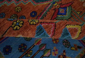 Hand Knotted Green, Rust, Yellow, Pink and Blue Traditional Floral 8x10 Wool Area Rug