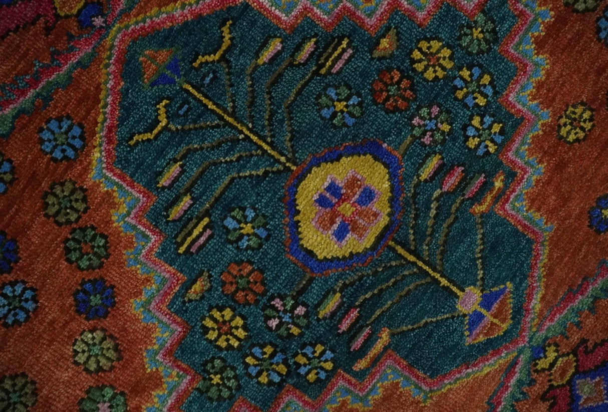 Hand Knotted Green, Rust, Yellow, Pink and Blue Traditional Floral 8x10 Wool Area Rug