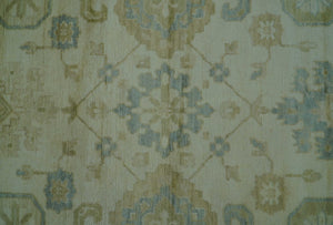 Hand Knotted Ivory And Blue Traditional Oushak Design 8x10 Wool Area Rug