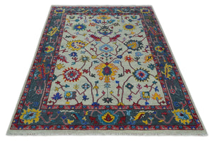 Hand Knotted Ivory and Charcoal 9x12 Traditional Oushak Wool Rug