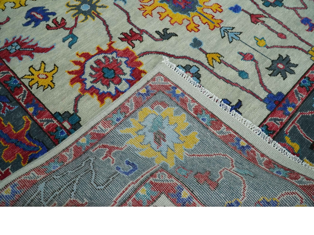 Hand Knotted Ivory and Charcoal 9x12 Traditional Oushak Wool Rug