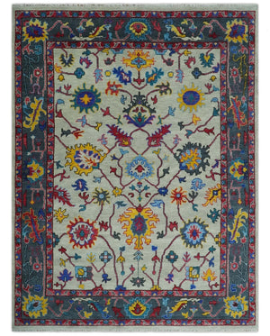 Hand Knotted Ivory and Charcoal 9x12 Traditional Oushak Wool Rug