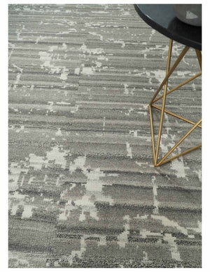 Hand Knotted Ivory and Charcoal Traditional Abstract Natural Wool Custom Made Area Rug, Kids, Living Room and Bedroom Rug