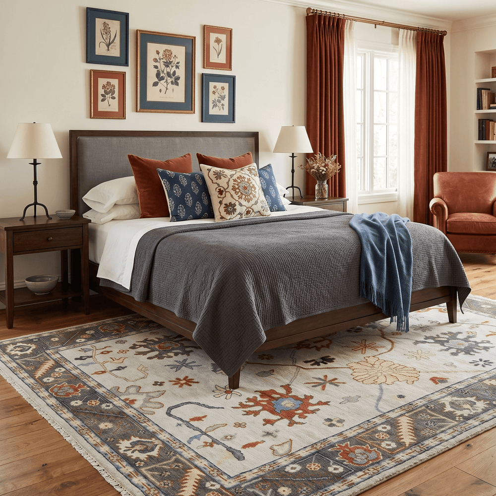 Hand Knotted Ivory and Charcoal Traditional Oriental Oushak Multi size Wool Area Rug