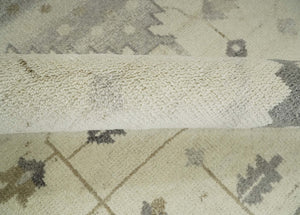 Custom Made Hand Knotted Ivory and Charcoal Traditional Tribal Natural Wool Area Rug, Kids, Living Room and Bedroom Rug