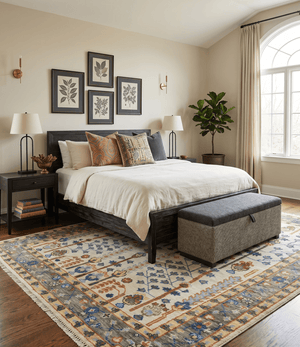 Hand Knotted Ivory and Charcoal Traditional Vintage Style Custom Made Wool Area Rug