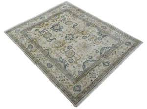 Hand Knotted Ivory And Gray Traditional Oushak Design 8x10 Wool Rug