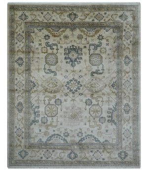 Hand Knotted Ivory And Gray Traditional Oushak Design 8x10 Wool Rug