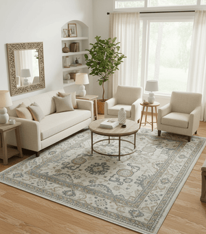 Hand Knotted Ivory And Gray Traditional Oushak Design 8x10 Wool Rug