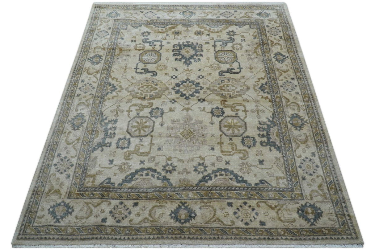 Hand Knotted Ivory And Gray Traditional Oushak Design 8x10 Wool Rug