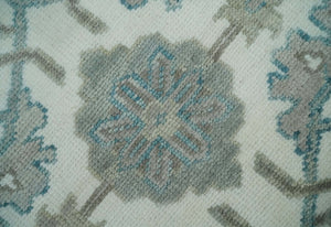 Hand Knotted Ivory and Teal 8x10 and 11x11 Square Oushak Wool Area Rug
