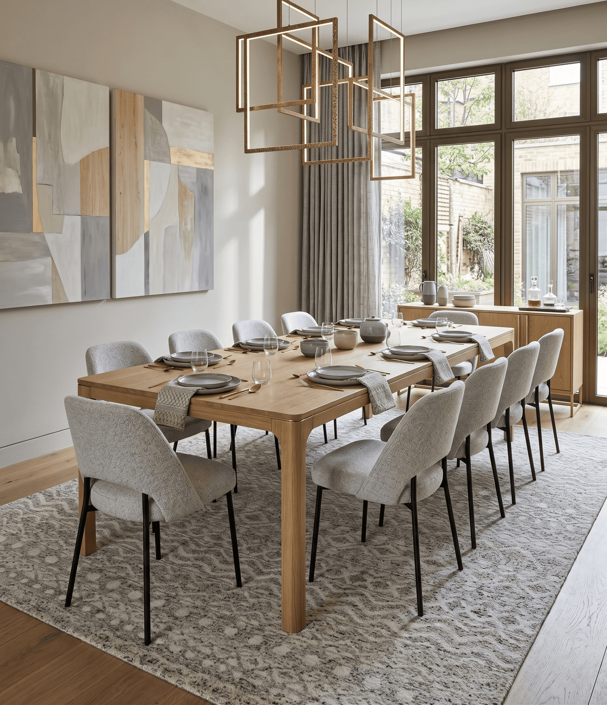 Hand Knotted Ivory, Beige and Brown  Modern Contemporary Southwestern Tribal Trellis Recycled Silk Area Rug