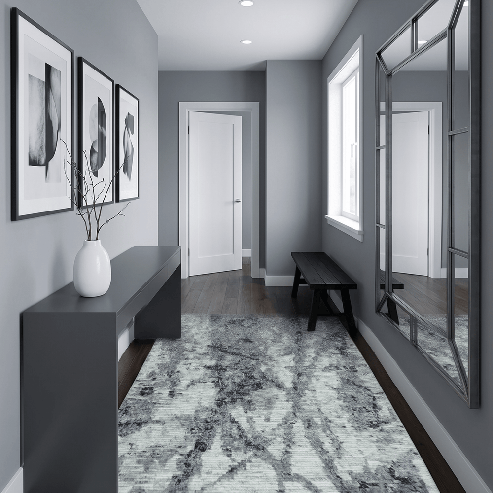 Hand Knotted Ivory, Black and Charcoal Modern Abstract Made with Blended Wool Multi Size Rug