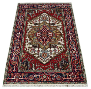 Hand Knotted Ivory, Brown and Blue 4x6 Traditional Antique Style Wool Area Rug