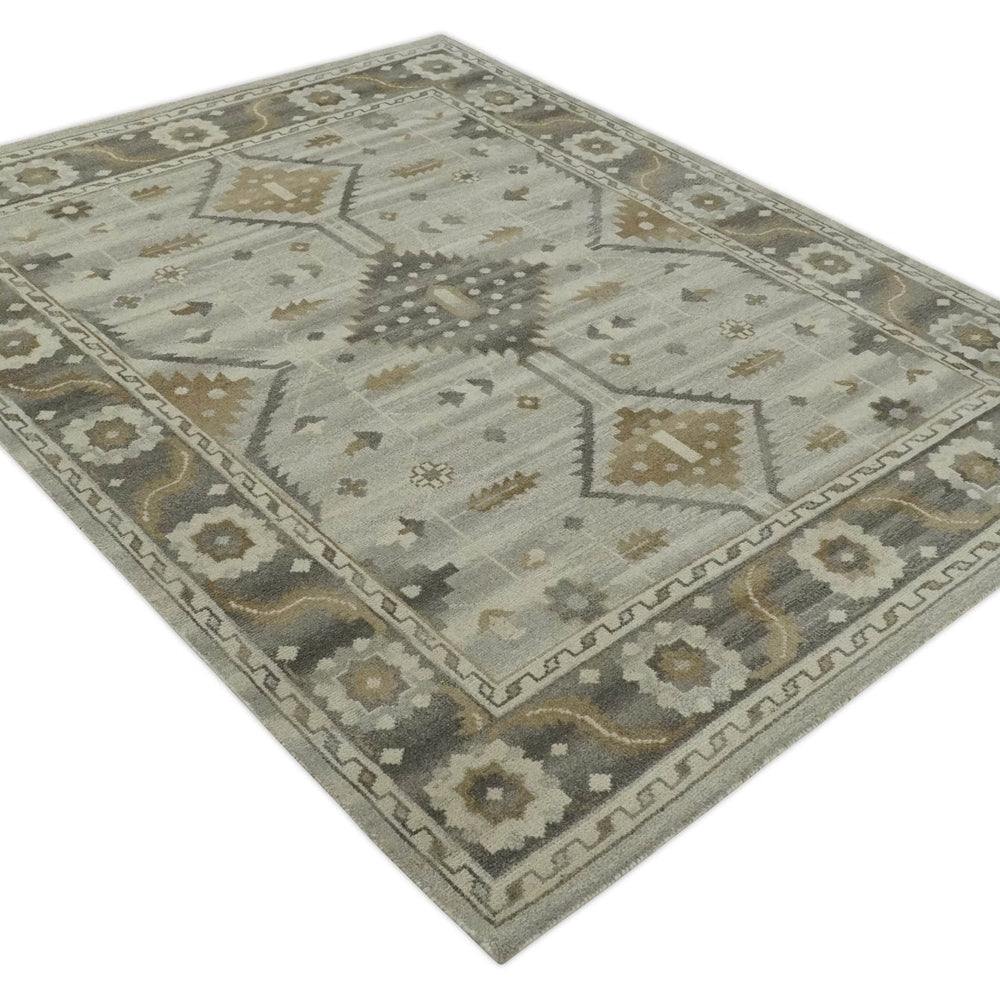 Hand Knotted Ivory, Charcoal and Beige Traditional Floral Multi Size Wool Area Rug