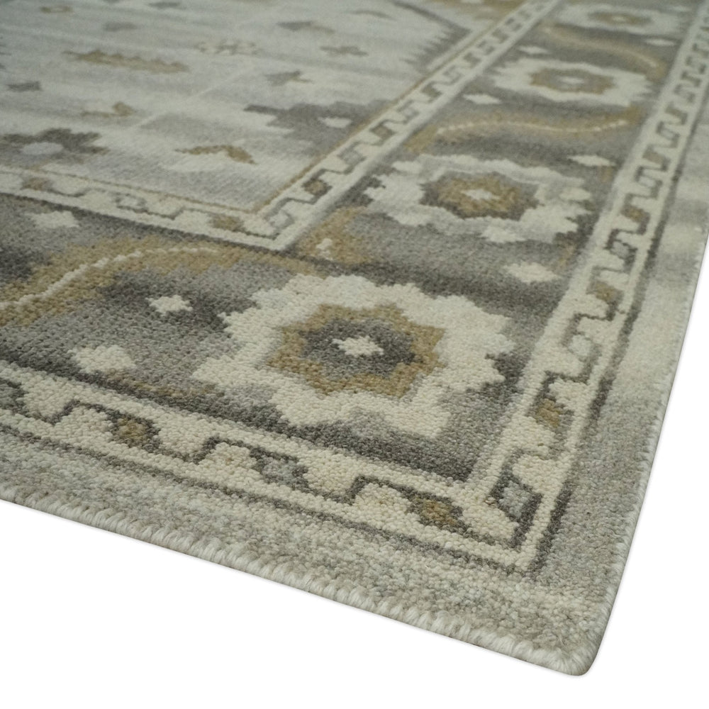 Hand Knotted Ivory, Charcoal and Beige Traditional Floral Multi Size Wool Area Rug