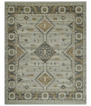 Hand Knotted Ivory, Charcoal and Beige Traditional Floral Multi Size Wool Area Rug