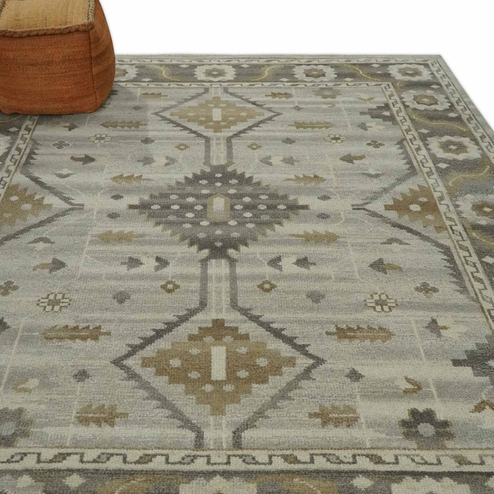 Hand Knotted Ivory, Charcoal and Beige Traditional Floral Multi Size Wool Area Rug