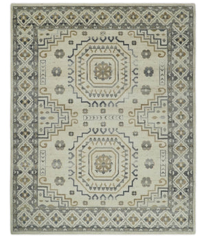 Hand Knotted Ivory, Gray and Beige Traditional Medallion Natural Wool Custom Made Area Rug, Kids, Living Room and Bedroom Rug