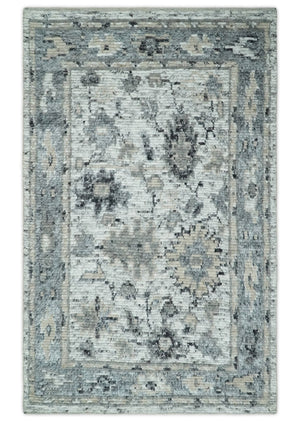 Hand Knotted Ivory, Silver and Beige Traditional Blended Wool Multi Size Rug