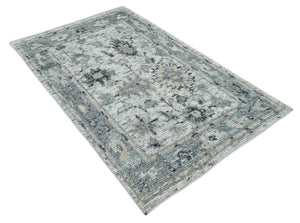 Hand Knotted Ivory, Silver and Beige Traditional Blended Wool Multi Size Rug