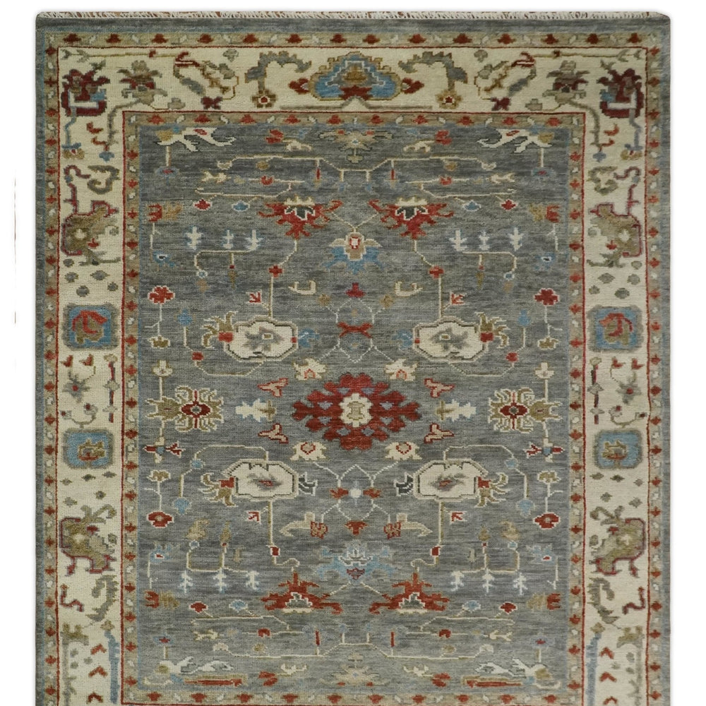 Hand Knotted Gray, Red and Beige Traditional Vintage Style Custom Made Wool Area Rug