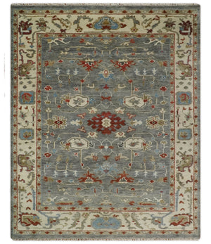 Hand Knotted Gray, Red and Beige Traditional Vintage Style Custom Made Wool Area Rug