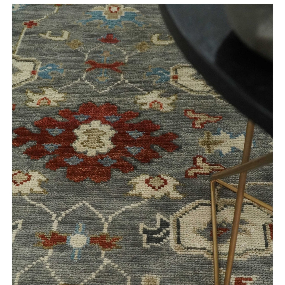 Hand Knotted Gray, Red and Beige Traditional Vintage Style Custom Made Wool Area Rug