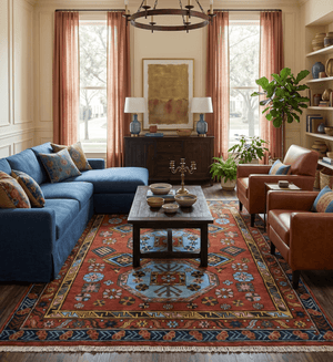 Hand Knotted Maroon and Blue Traditional Antique look Multi Size Wool Area Rug