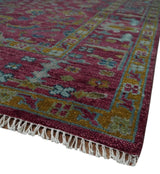 Hand Knotted Maroon and Gold Traditional Antique Style Wool Area Rug