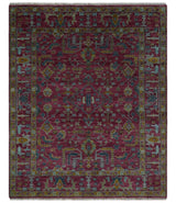 Hand Knotted Maroon and Gold Traditional Antique Style Wool Area Rug