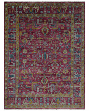 Hand Knotted Maroon and Gold Traditional Antique Style Wool Area Rug