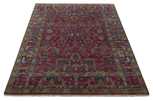 Hand Knotted Maroon and Gold Traditional Antique Style Wool Area Rug
