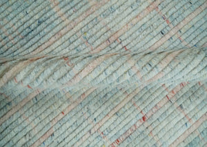 Hand Knotted Modern Abstract Blue and Peach Trellis Moroccan Blended Wool Area Rug