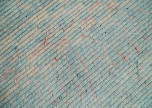 Hand Knotted Modern Abstract Blue and Peach Trellis Moroccan Blended Wool Area Rug