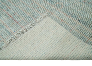 Hand Knotted Modern Abstract Blue and Peach Trellis Moroccan Blended Wool Area Rug