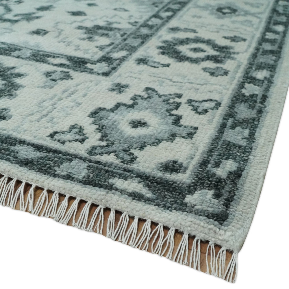 Hand Knotted Multi size Ivory, Silver and Charcoal Antique Turkish  Oushak Wool Area Rug