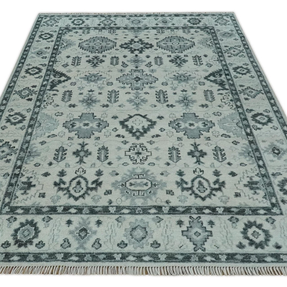Hand Knotted Multi size Ivory, Silver and Charcoal Antique Turkish  Oushak Wool Area Rug