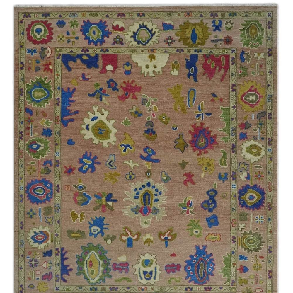 Hand Knotted Multi Size Antique Style Peach and Beige Traditional colorful Oushak Wool Rug