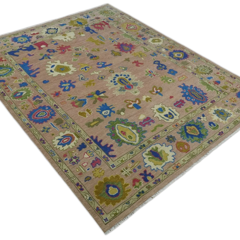 Hand Knotted Multi Size Antique Style Peach and Beige Traditional colorful Oushak Wool Rug