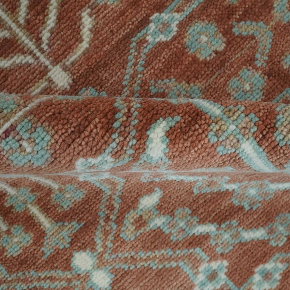 Hand knotted Multi Size Rust and Aqua Floral wool Area Rug