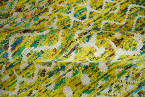 Hand Knotted Mustard, Aqua, Brown and Ivory 5.6x8.6 Modern Contemporary Southwestern Tribal Trellis Recycled Art Silk Area Rug