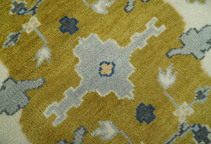 Hand Knotted Mustard, Ivory and Blue Traditional Oriental Oushak 6x9 wool area rug