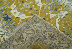 Hand Knotted Mustard, Ivory and Blue Traditional Oriental Oushak 6x9 wool area rug