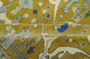 Hand Knotted Mustard, Ivory and Blue Traditional Oriental Oushak 6x9 wool area rug