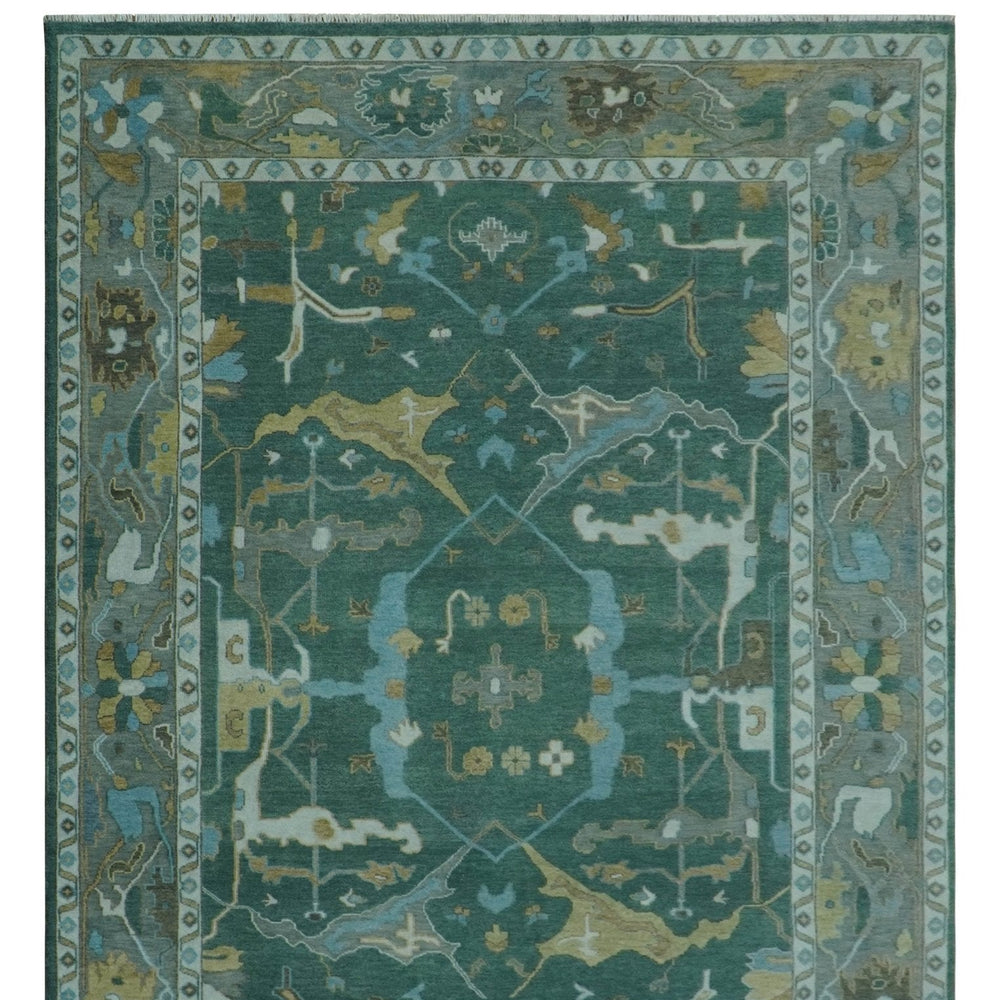 Hand Knotted Oriental Oushak Green and Gray Multi Size Wool Area Rug
