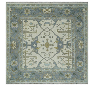 Hand Knotted Oriental Oushak Ivory, Charcoal and Beige Wool Area Rug