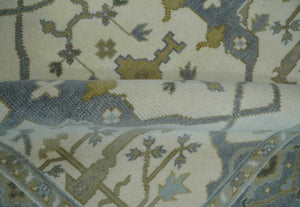 Hand Knotted Oriental Oushak Ivory, Charcoal and Beige Wool Area Rug