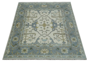 Hand Knotted Oriental Oushak Ivory, Charcoal and Beige Wool Area Rug